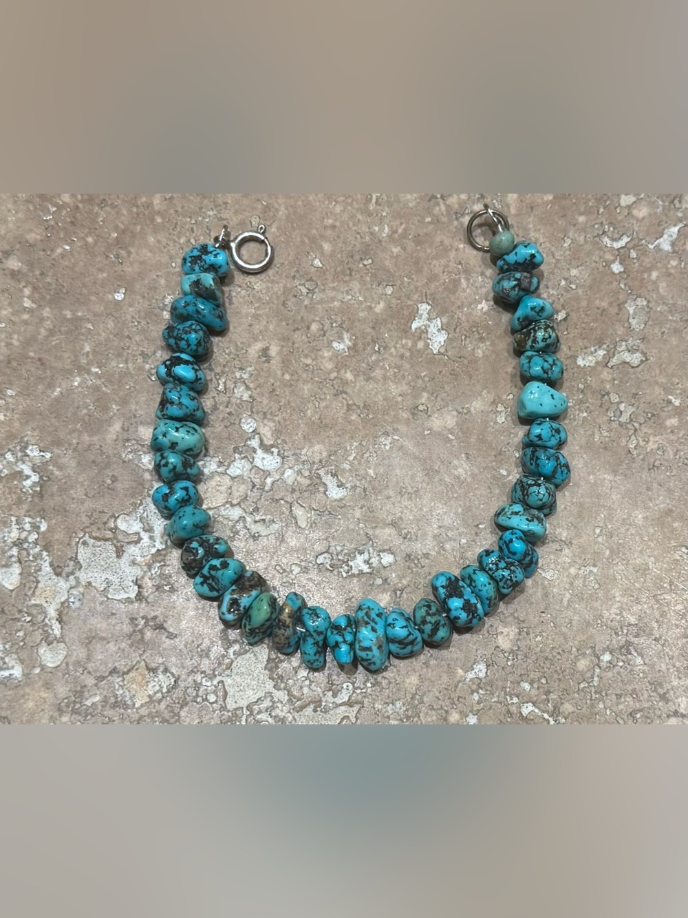Turquoise Nugget Beaded Bracelet Sterling Silver Clasp